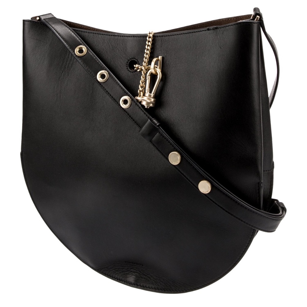 AllSaints Black Leather Half-Moon Shoulder Bag with Gold Hardware - Picture 4 of 9
